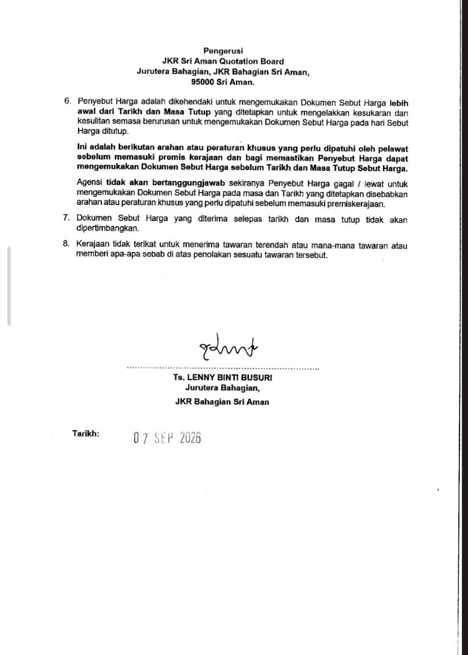 Notis Tender / Sebut Harga JKR Bahagian Sri Aman