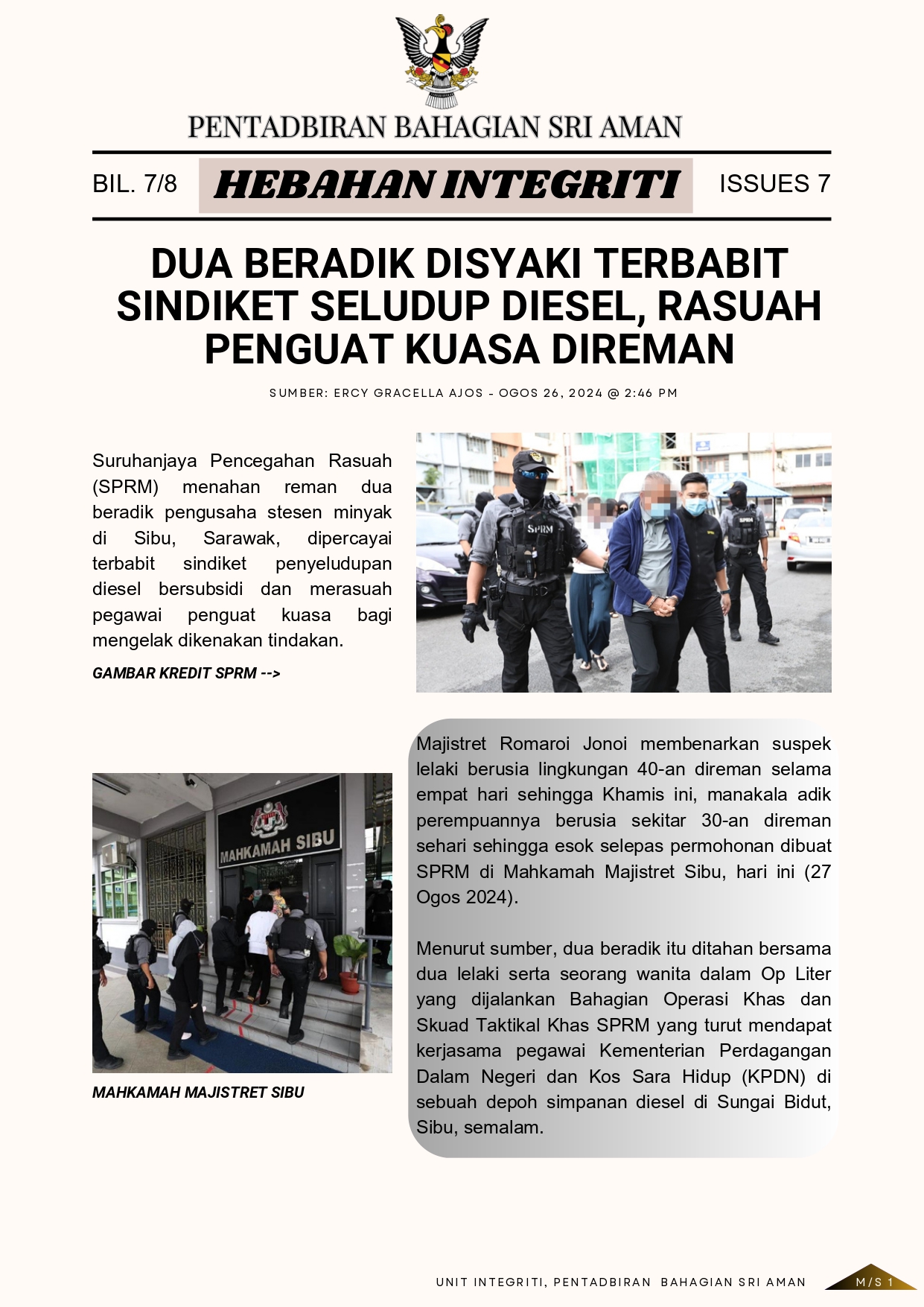 Dua beradik disyaki terbabit sindiket seludup  diesel, rasuah penguatkuasa direman