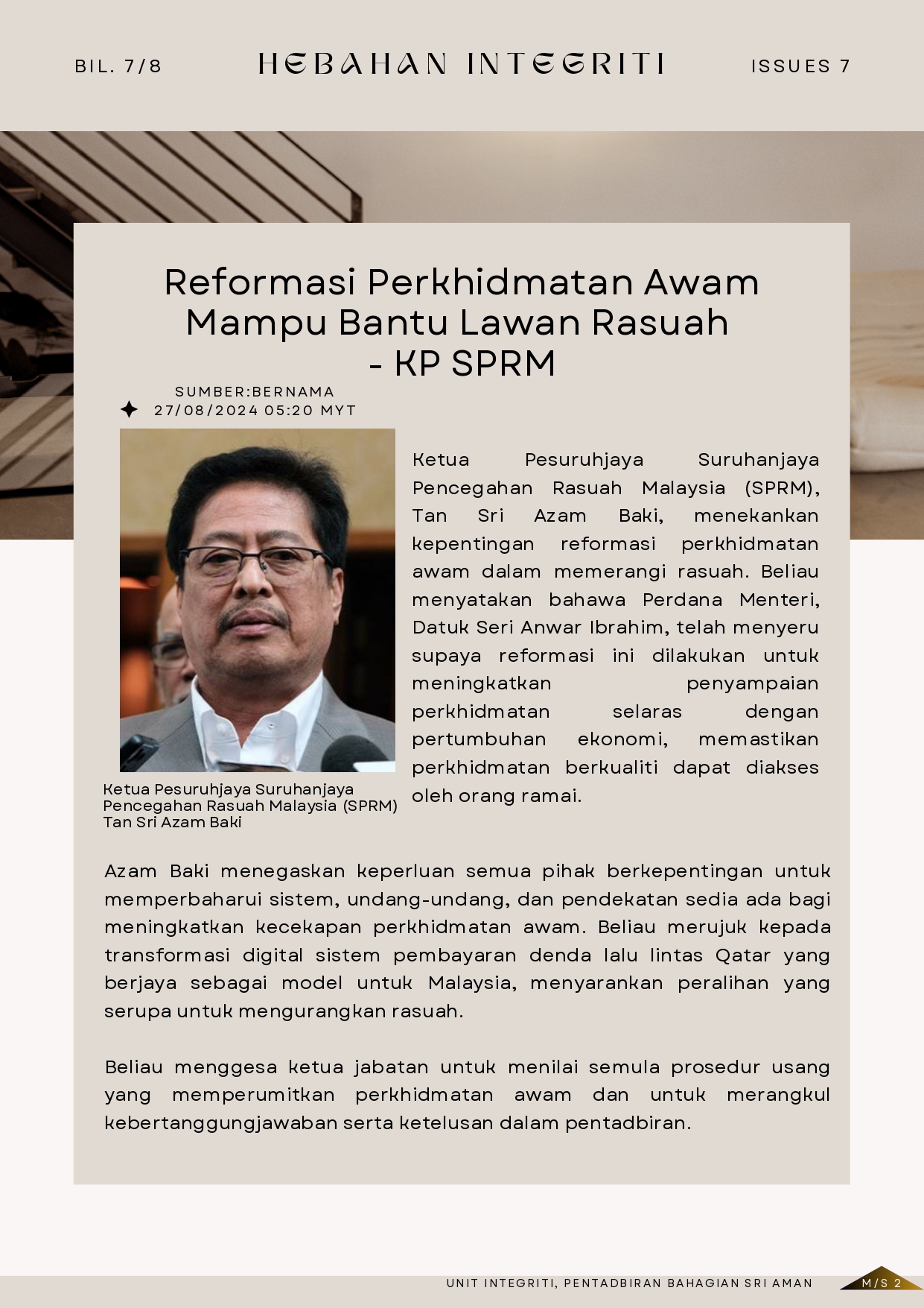 Reformasi Perkhidmatan Awam Mampu Bantu Lawan Rasuah -KP SPRM